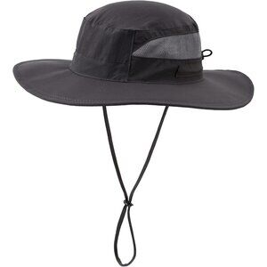 Unisex Grey 100% Polyester Wide Brim Mesh With Chin Strap Classic Camping Hat